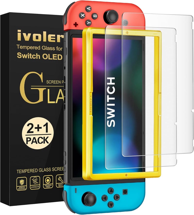 ivoler Screen Protector [2 Pack] Matte Tempered Glass for Nintendo Switch 6.2 inch, Matte Anti Glare Screen Protector with [Alignment Frame] Anti-Scratch Full Coverage Guard for Nintendo Switch - Image 1